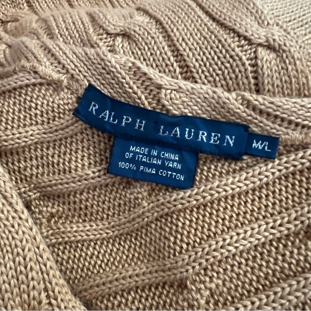 Ralph Lauren Women’s Tan Poncho Cable‎ Knit Boat Neck Sweater M/L 100% Cotton - Picture 2 of 6